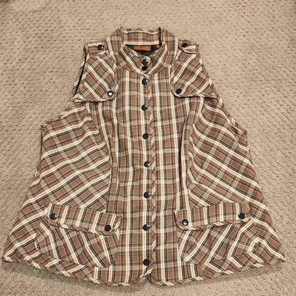 NEW Lane Bryant Icon Vest Jacket Womens 18 Green Plaid Snap Front Lined